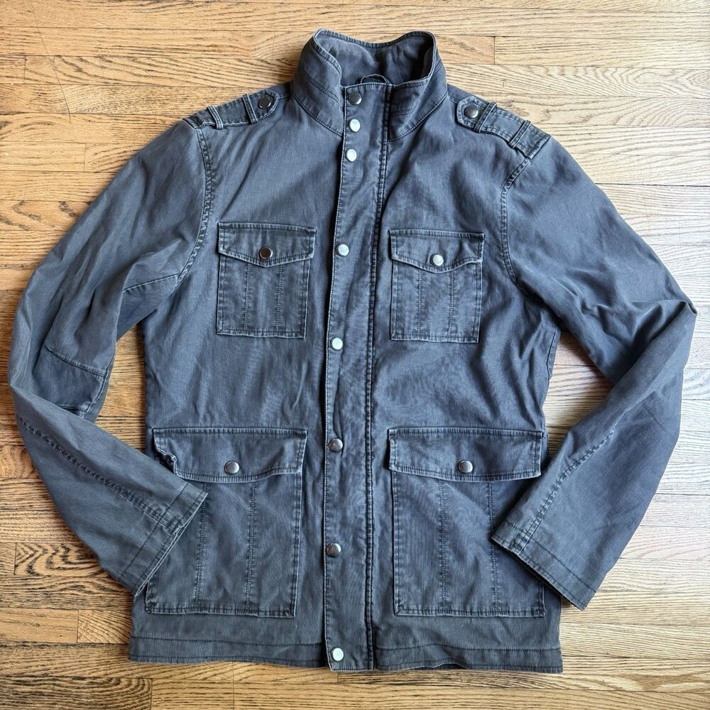 Rock & Republic Rugged Military Utility Field Jacket Mens S Gray Gorp Cargo Snap